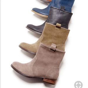 Gray suede flat booties